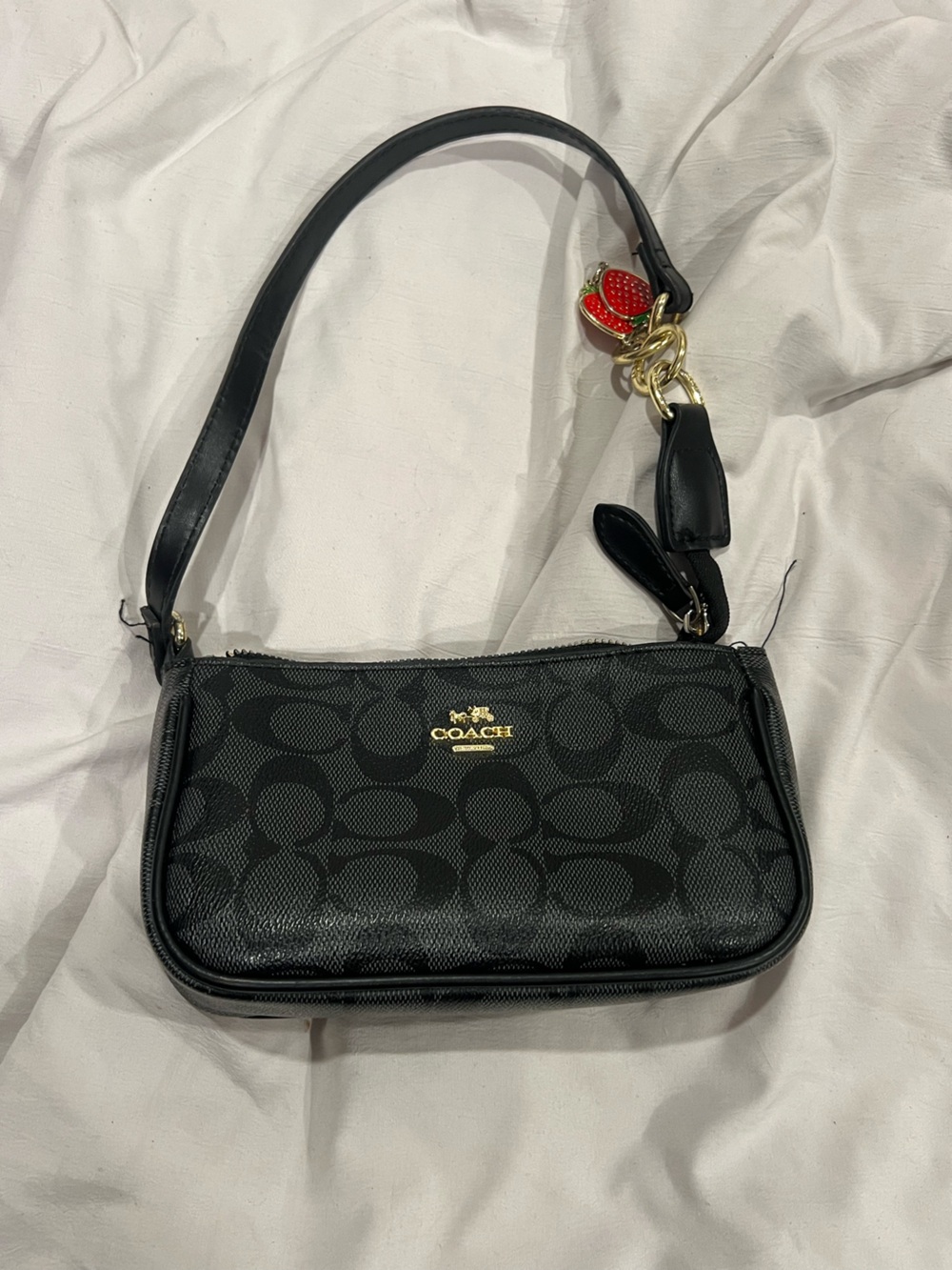 Coach Black Signature Canvas Wristlet with Gold Hardware